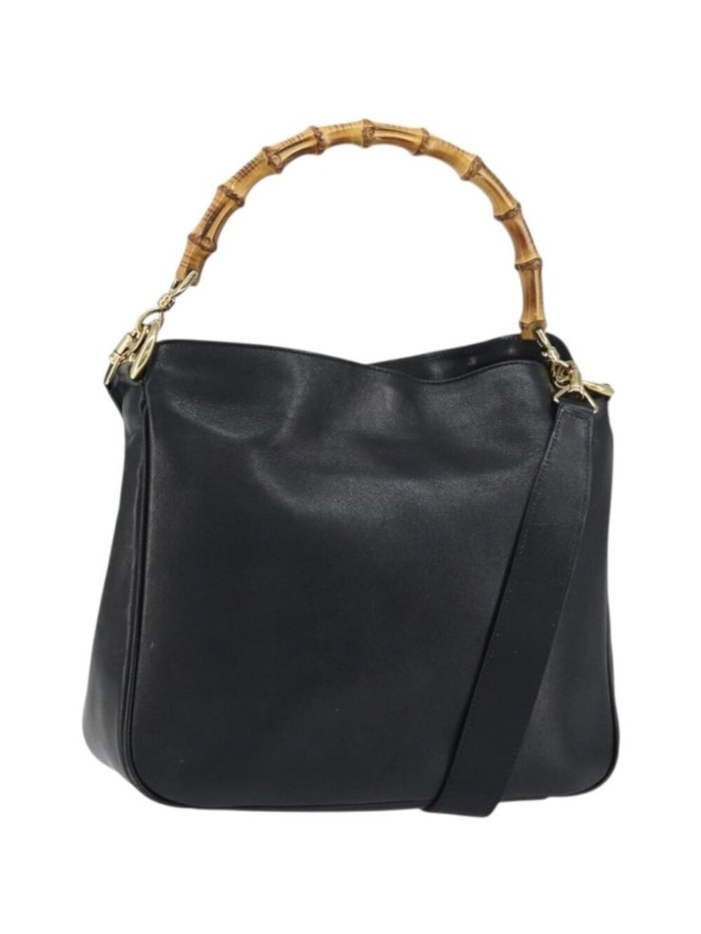 GUCCI Bamboo Shoulder Bag Leather 2way Black Gold 001 3444 1638